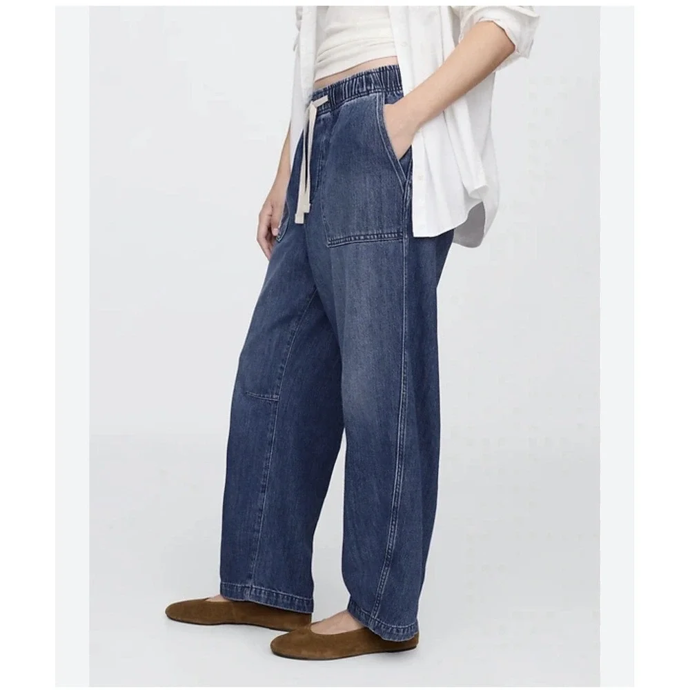 GAP Pull-On Barrel Jeans Size Small Long Pockets Boho - Picture 1 of 8